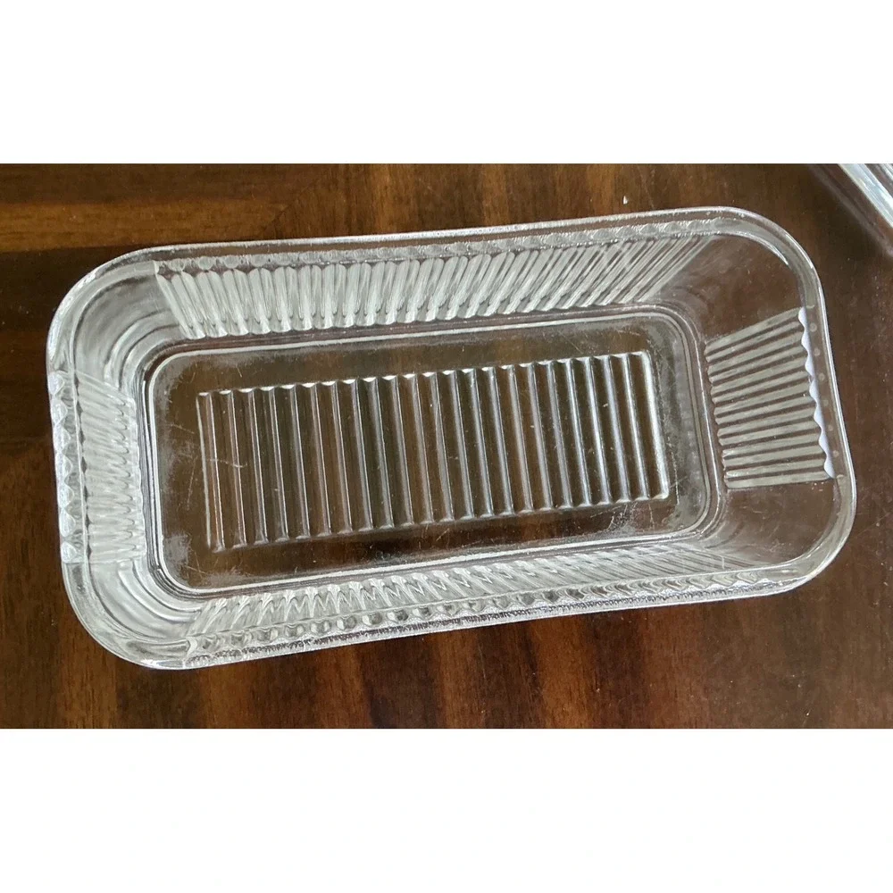Vintage Glass Refrigerator Dish Embossed Vegetable Lid Ribbed Clear